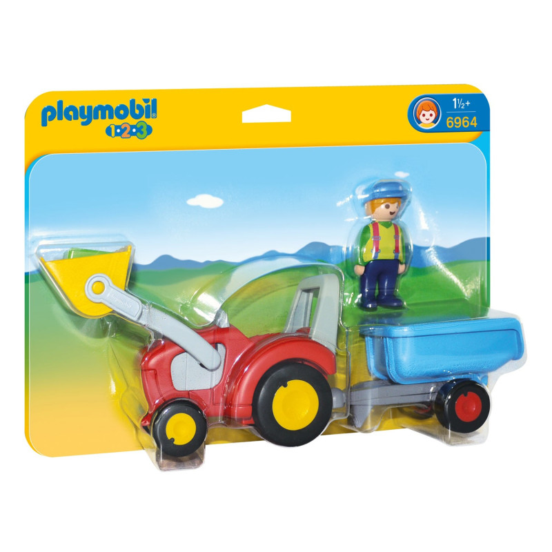 Playmobil 1.2.3 6964 Fermier avec tracteur et remorque