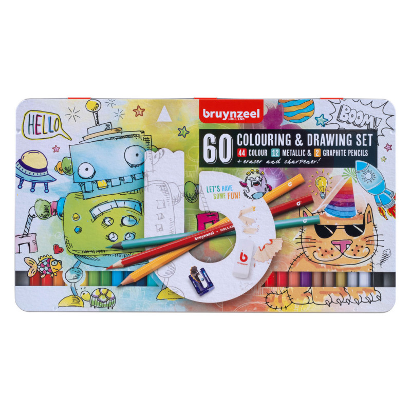 Bruynzeel Drawing and Coloring Set in Tin, 60 pcs. 60312906