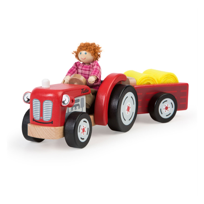 Bigjigs - Wooden Tractor with Trailer and Play Figure T0502