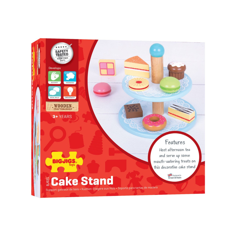BIGJIGS Wooden cake stand with Tarts