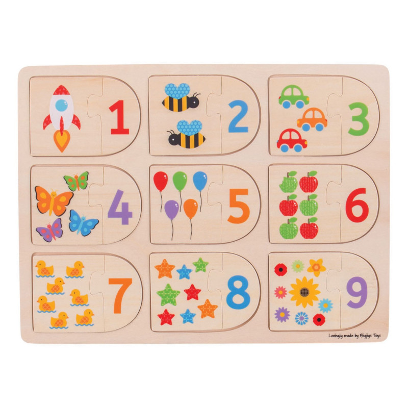 BIGJIGS Wooden Learning Puzzle Numbers, 18dlg.