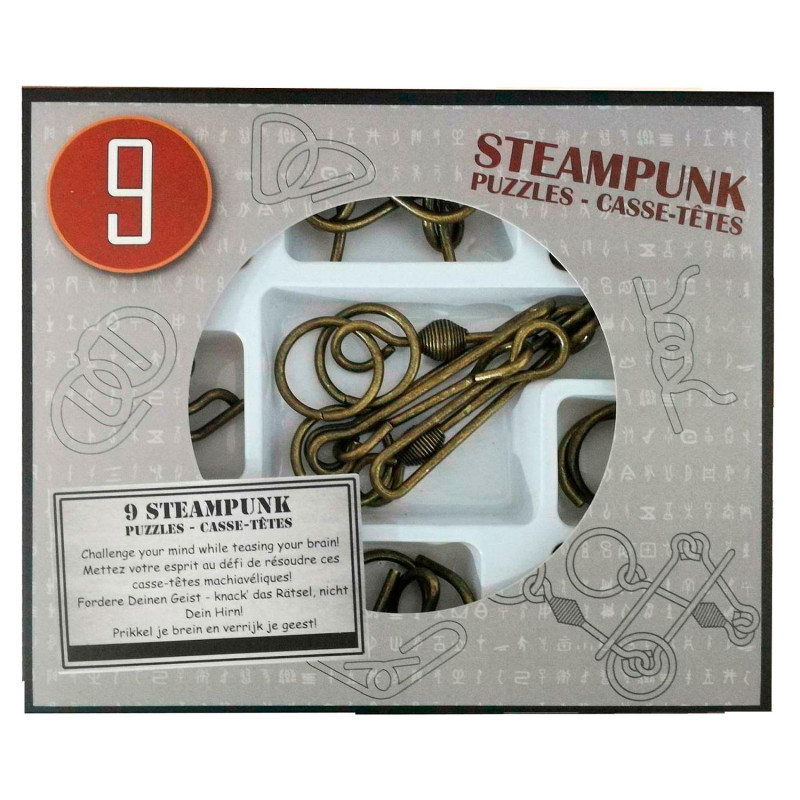 EUREKA Steampunk Brain Puzzles Gray, 9 pieces.