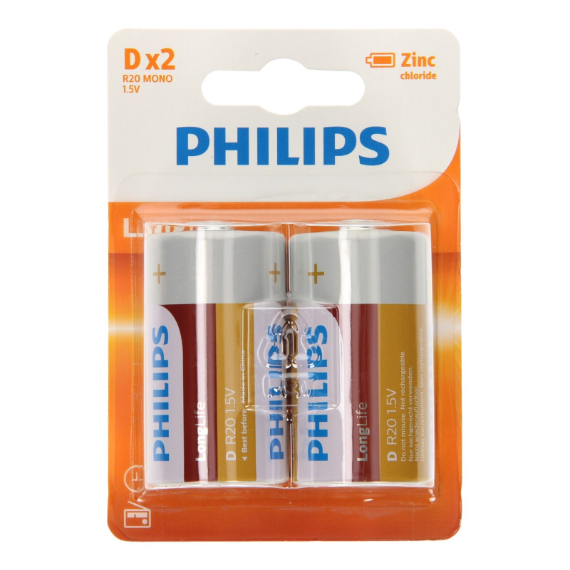 Philips Pile Longlife D / R20, 2pcs