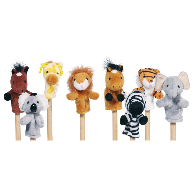 GOKI Lot de 8 Marionnettes à doigt animaux sauvages