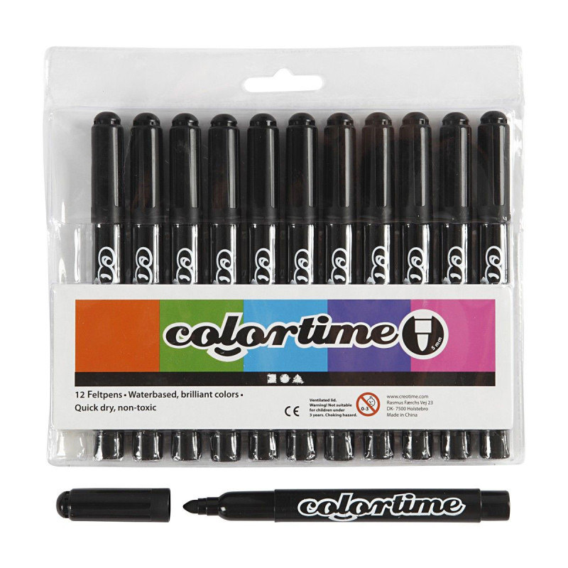 COLORTIME Black Jumbo pens, 12pcs.
