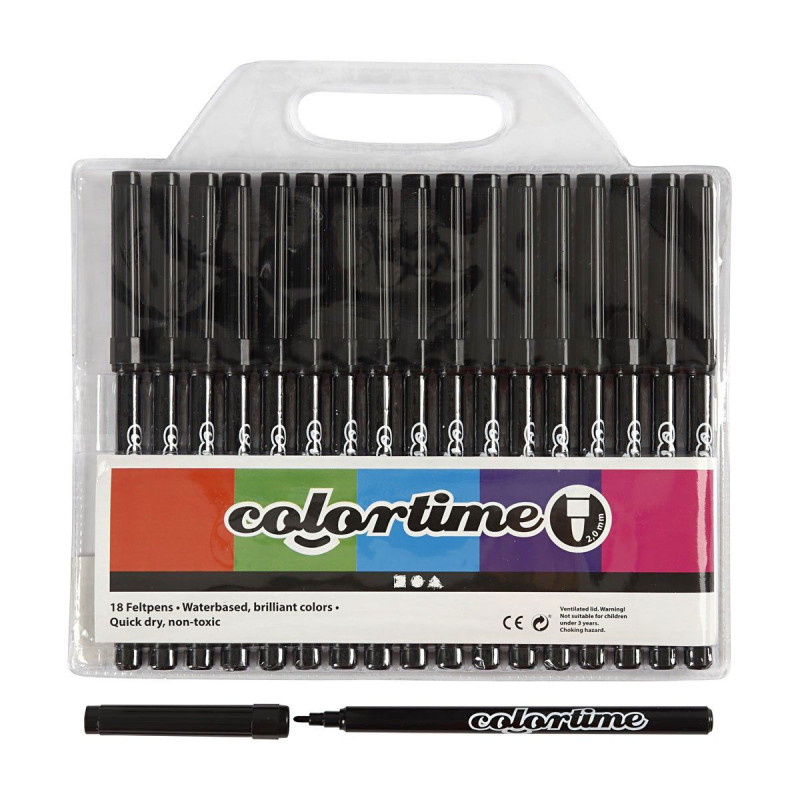 COLORTIME Black markers, 18st.