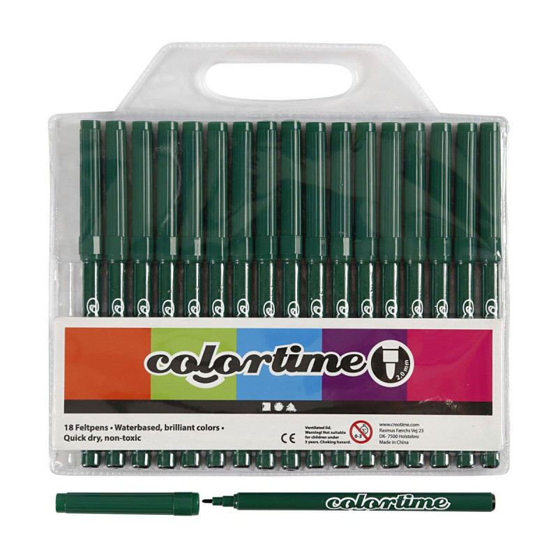 COLORTIME Dark green markers, 18st.