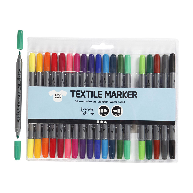CREATIV COMPANY Double-sided Textile Markers - Basic colors, 20pcs.