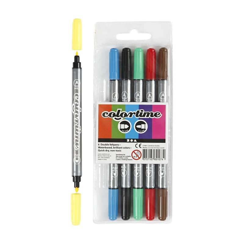 COLORTIME Double-sided pens - Basic colors, 6pcs.
