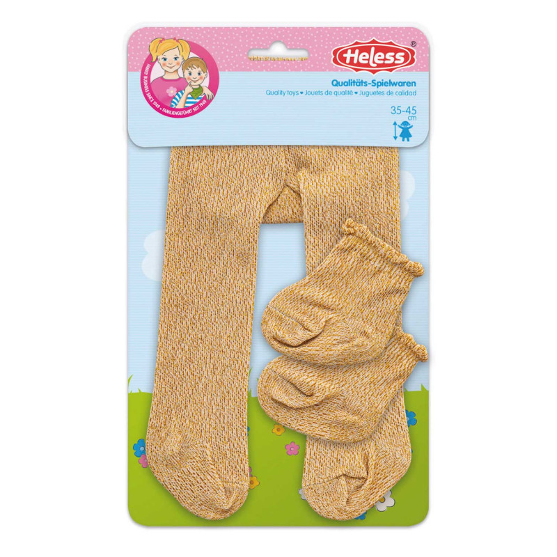 HELESS Doll Tights with Socks - Gold, 28-35 cm