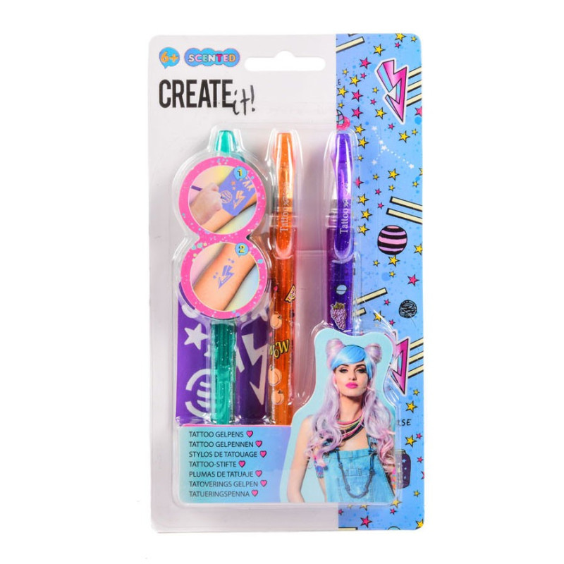 Create It! Tattoo Fragrance Pens, 3pcs + Template