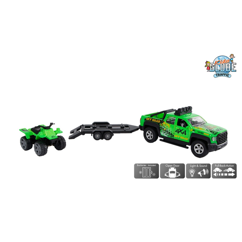 Kids Globe Terrain Vehicle with Trailer and Quad Light and Sound