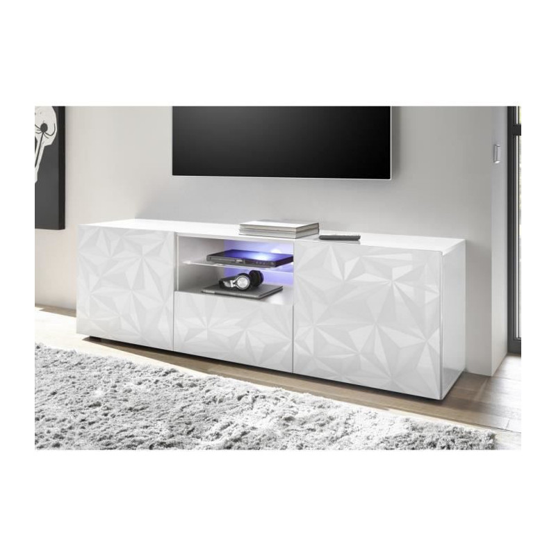 Meuble TV - Blanc Laque brillant - L 181 x P 43 x H 57cm - PARIGI