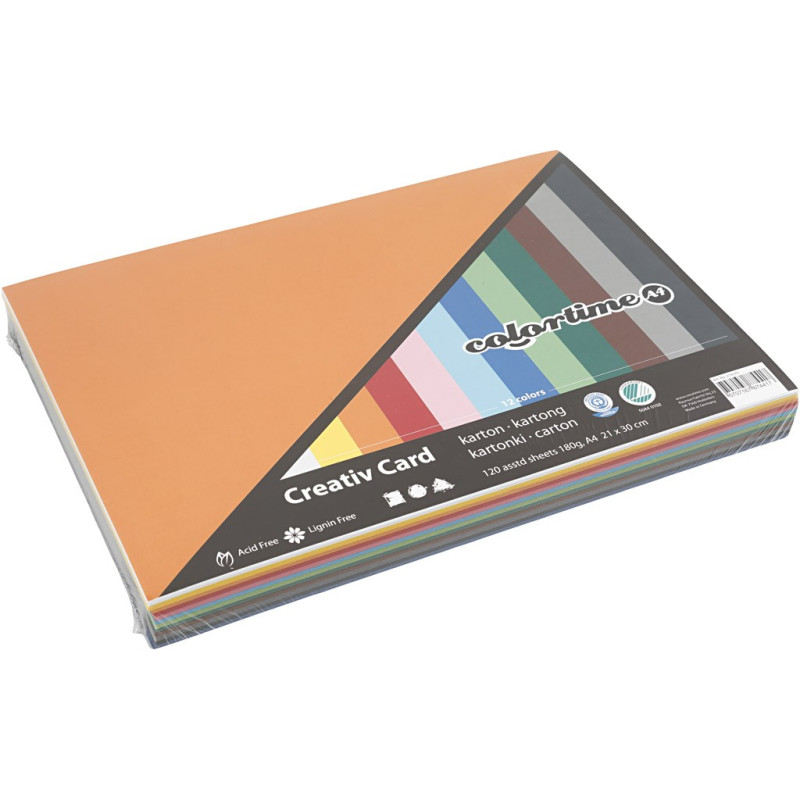 Creativ Company - Colored Cardboard A4, 12 x 10 Sheets 214270