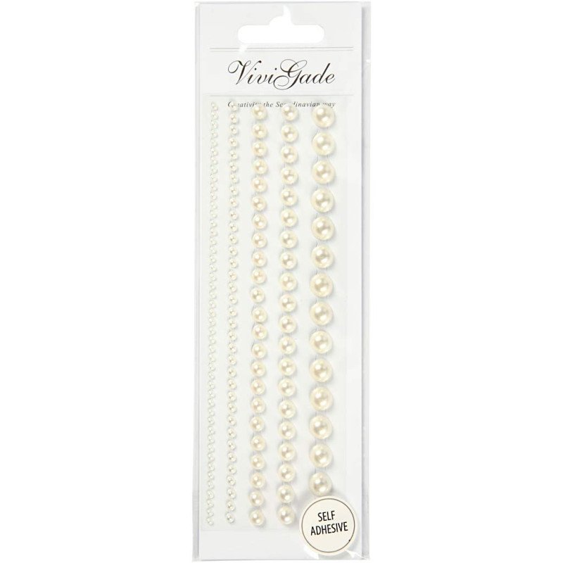 Creativ Company - Half Adhesive Pearls White 2-8mm, 140pcs. 28316
