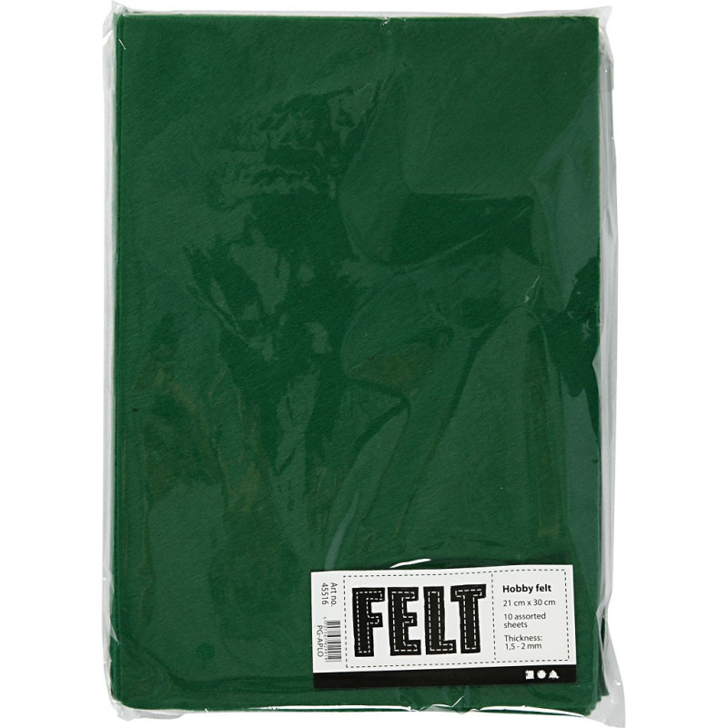 Creativ Company - Hobby Felt Green A4, 10 Sheets 45516