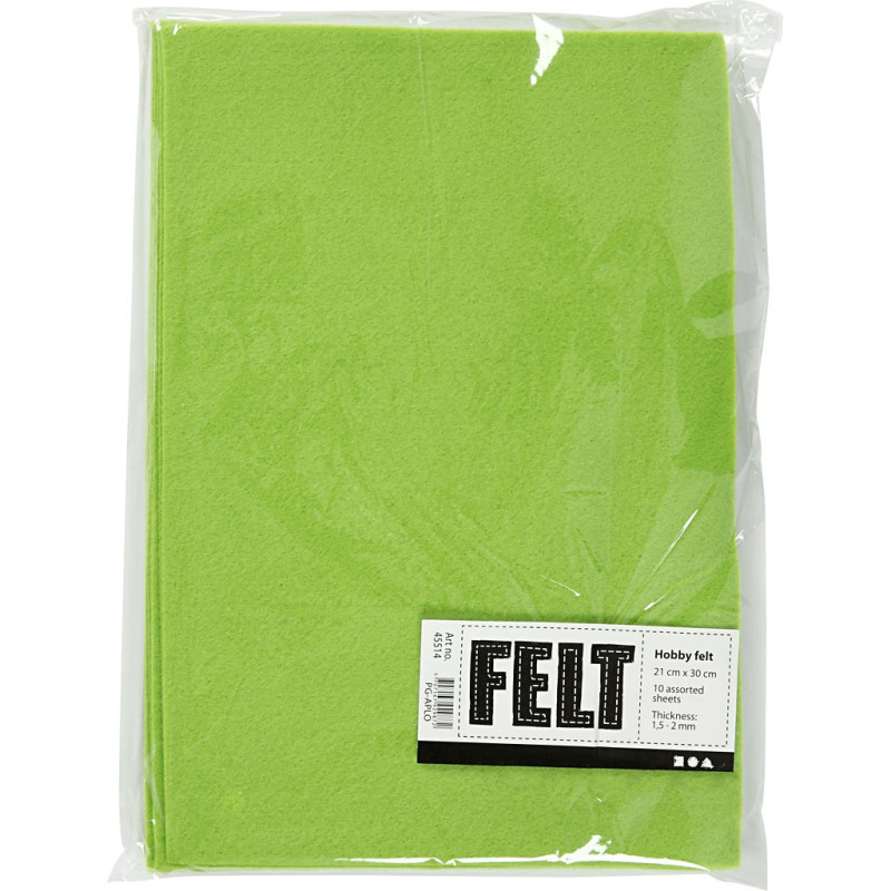 Creativ Company - Hobby Felt Light Green A4, 10 Sheets 45514