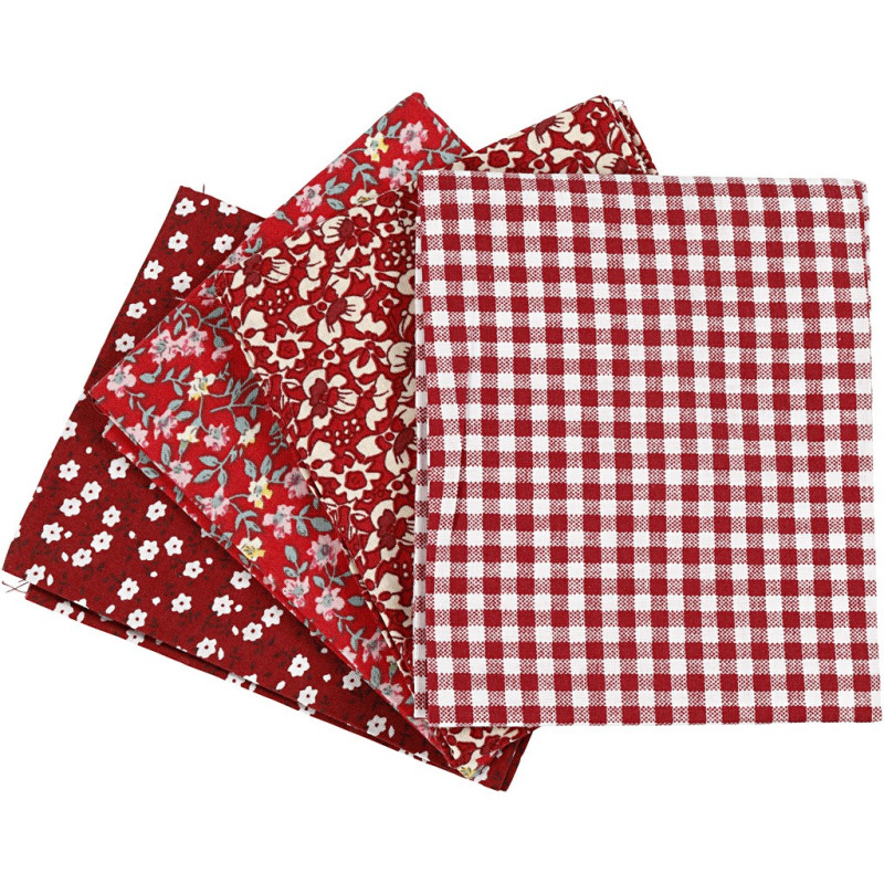Creativ Company - Patchwork Fabric Red 45x55cm, 4pcs. 441833