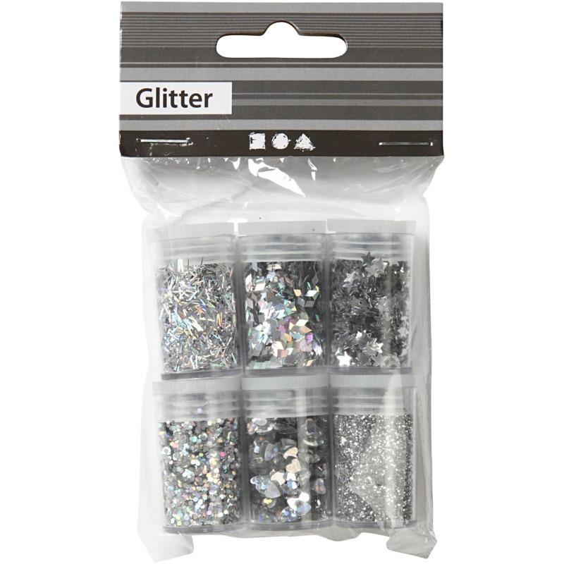Creativ Company - Glitter and Sequins Silver, 6x5gr 28467