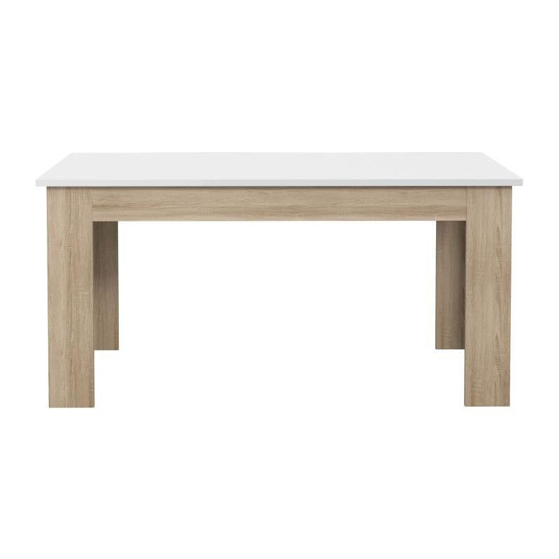 PILVI Table a manger de 6 a 8 personnes style contemporain - Blanc mat et decor chene sonoma - L 160 x l 90 cm