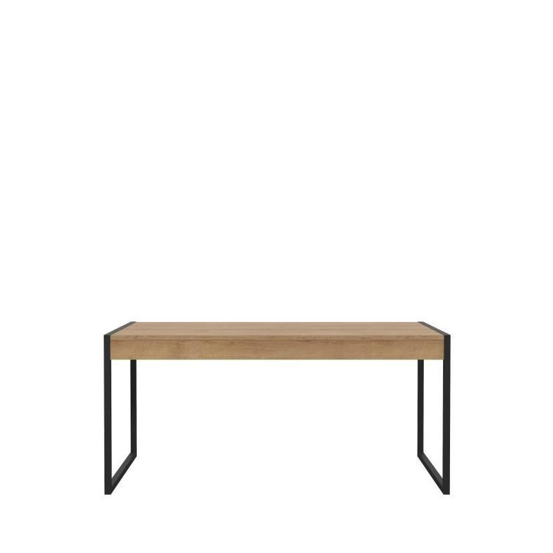 Table a manger 2 tiroirs - Pieds metal - Decor chene riviera et noir - L 166 x P 90,2 x H 76,9  cm - HIGH ROCK