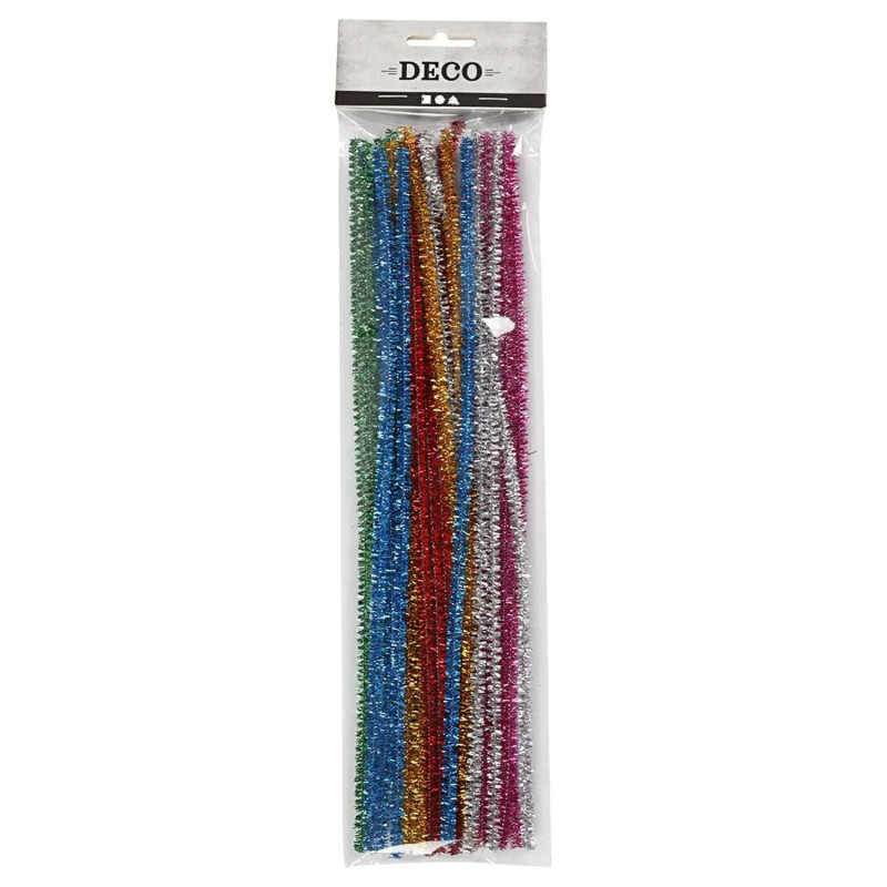 Creativ Company - Chenille thread, strong colours, L: 30 cm, glitter, 24 pcs 51648