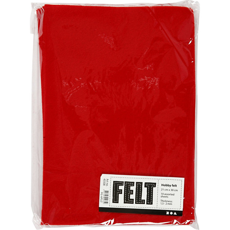 Creativ Company - Craft felt, Red, A4, 10 sheets 45508