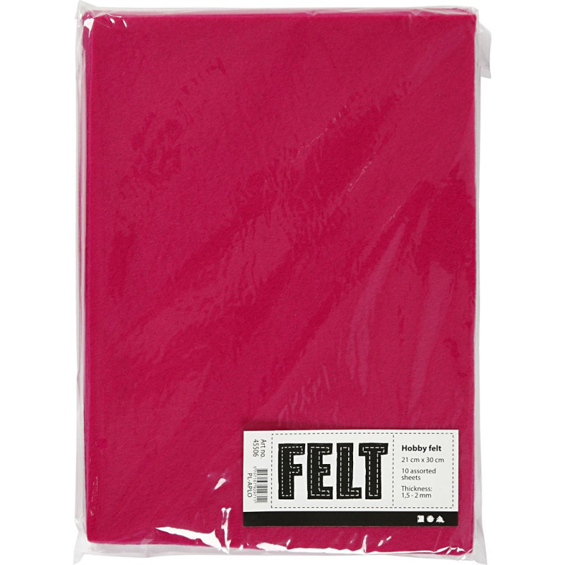 Creativ Company - Craft felt, Cerise, A4, thickness 1,5-2 mm, 10 sheets 45506