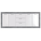 STONE Buffet  4 portes 3 tiroirs - Decor beton et blanc - L 206 x P 45 x H 83,4 cm