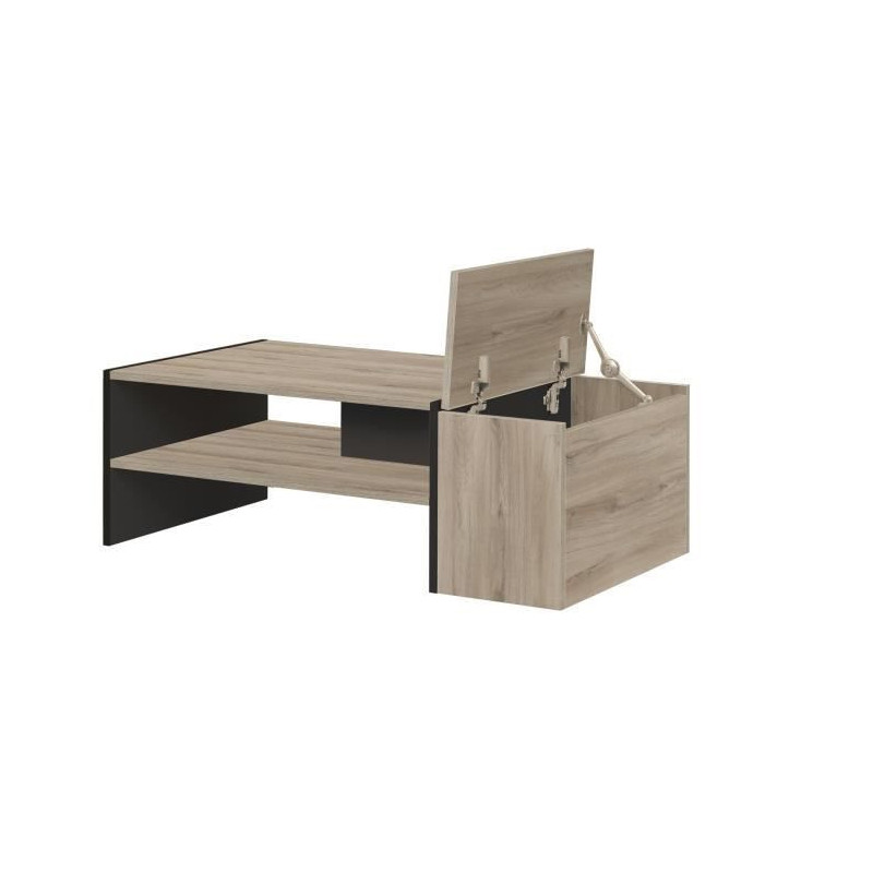 YORI Table basse bar - Style industriel - Decor chene noir - L 110 x P 60 x H 36 cm