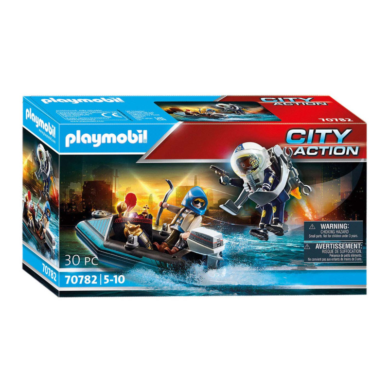 Playmobil City Action 70782 Policier avec réacteur dorsal et canoë