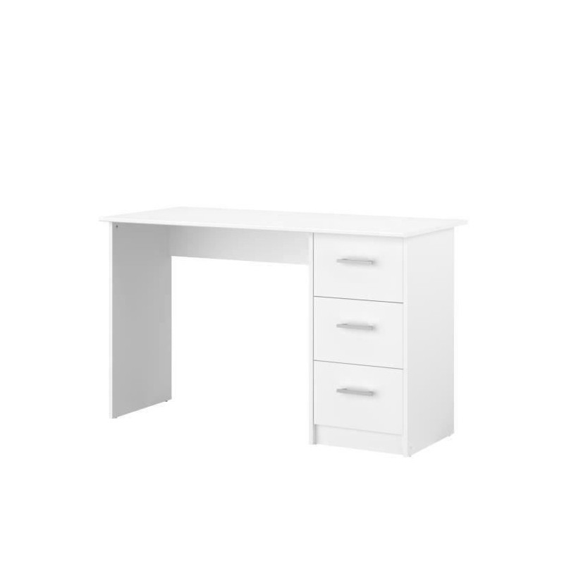 ESSENTIELLE Bureau 3 tiroirs - Decor Blanc - L 121,2 x P 74,3 x H 55 cm