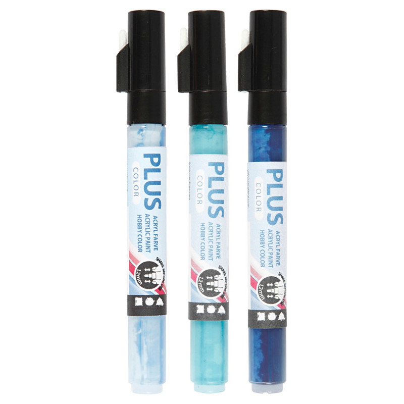 Creativ Company - Plus Color Paint Pens - Sky Blue,Navy Blue,Turquoise 39896