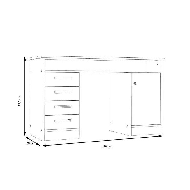 Bureau droit à clés avec 1 porte et 4 tiroirs - Décor papier blanc - 126 x  P 55 x H 76 cm - ALICANTE - Cdiscount Maison