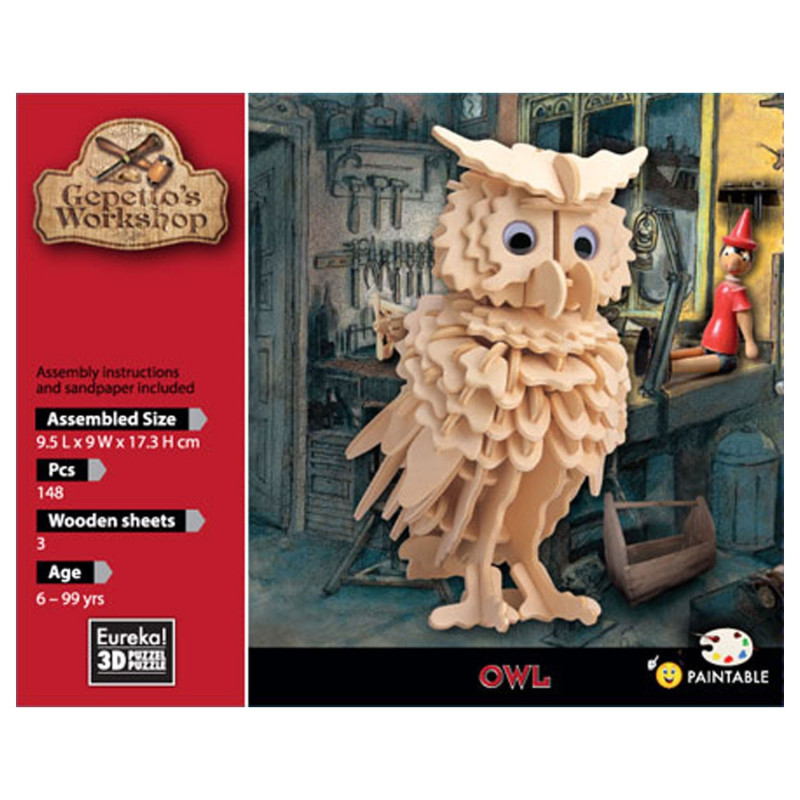 Eureka - Gepetto's Jeux de construction en bois Kit 3D - chouette 52473170