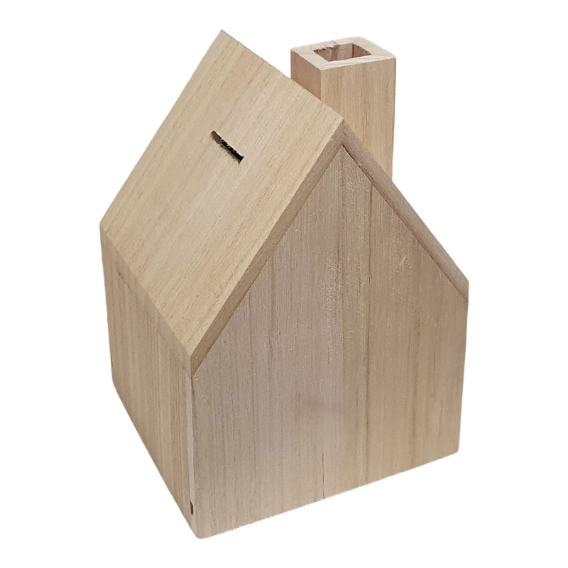 Playwood - Tirelire Maison avec cheminée en bois de Paulownia sl228c