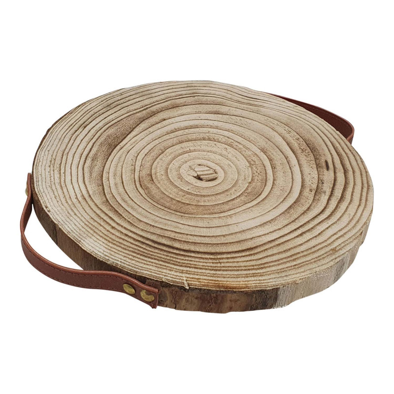 Playwood - Disque de décoration en bois de Paulownia avec poignées en cuir sl1187