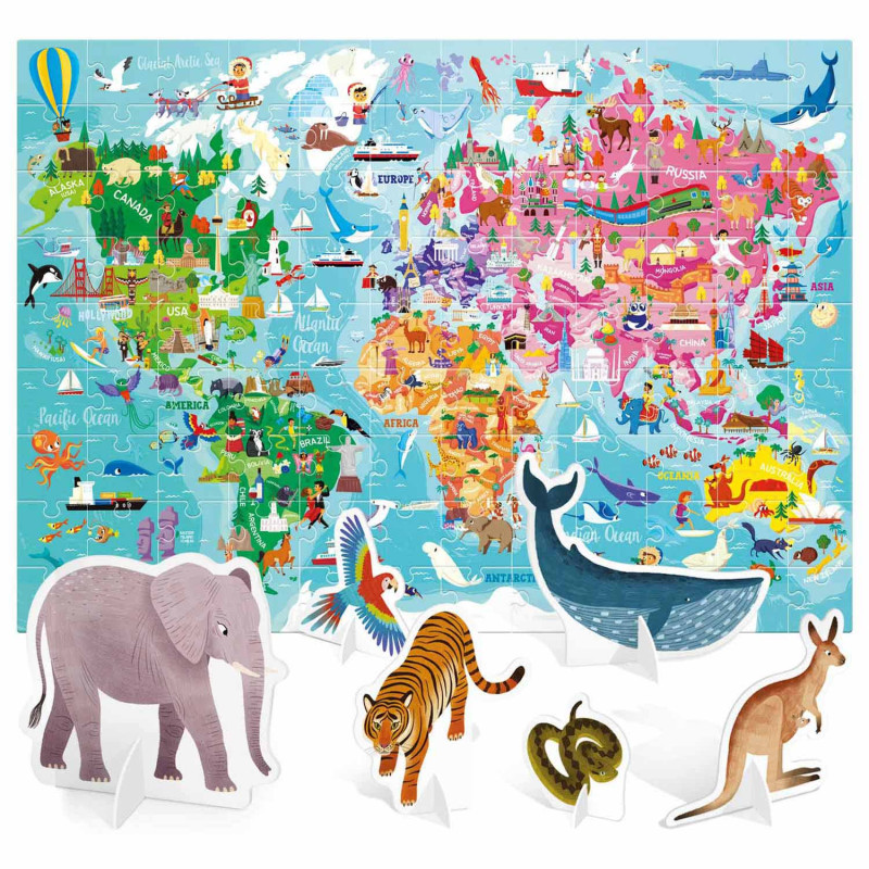 Headu Puzzle Le monde avec éléments 3D 108 pièces