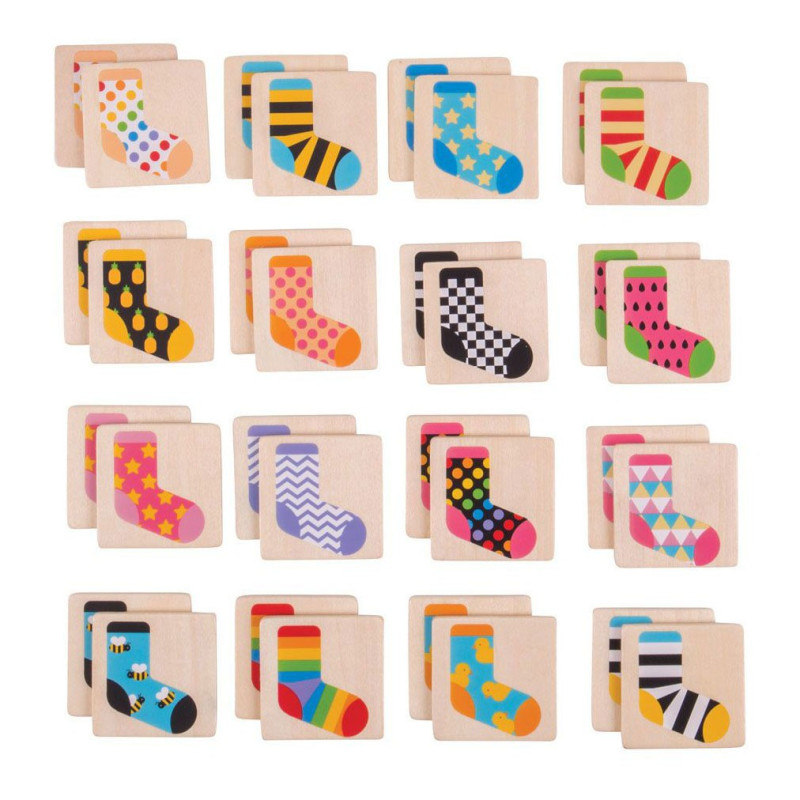 Bigjigs - Wooden Memo Game Colored Socks, 32 pcs. BJ905