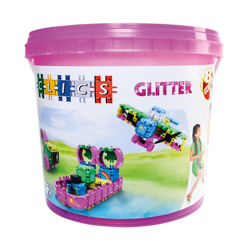 Clics Build & Play Glitter bucket, 8 in 1