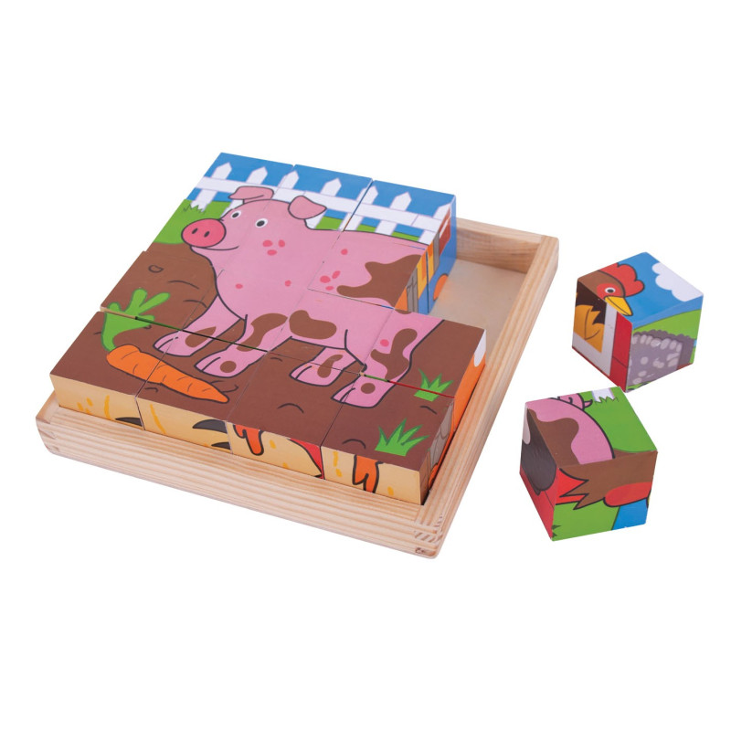 BIGJIGS Wooden Block Puzzle Farm animals