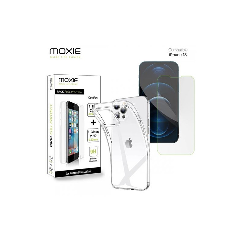 Pack Housse TPU Moxie pour iPhone 13 Transparent + Verre trempé 2.5D