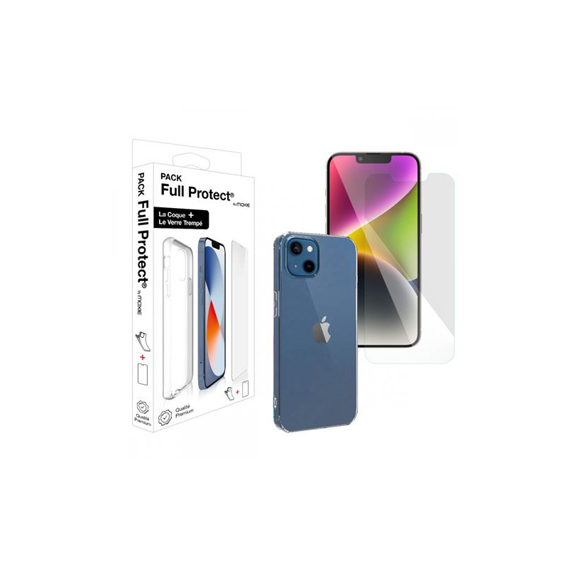 Pack Housse TPU Moxie pour iPhone 14 Transparent + Verre trempé 2.5D