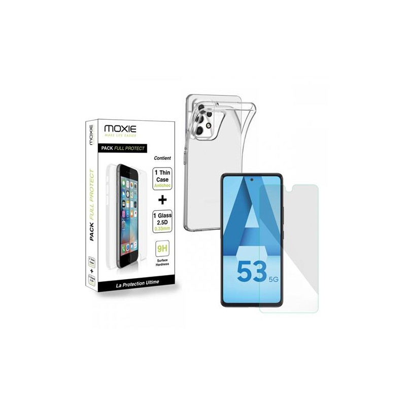 Pack Coque Moxie pour Samsung Galaxy A53 Transparent + Verre trempé 2.5D