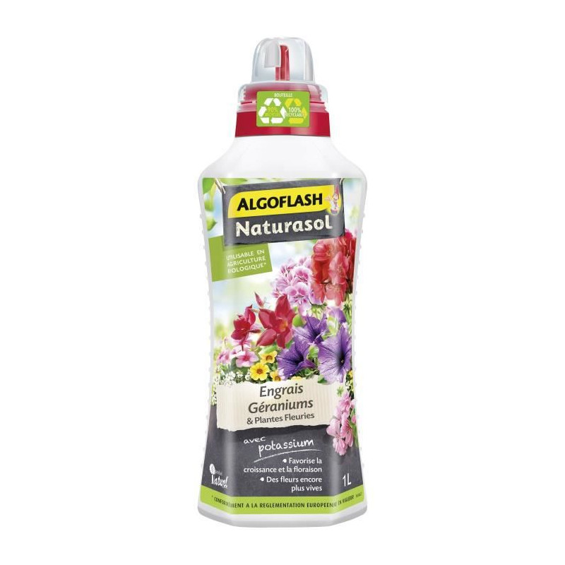 Engrais Liquide Géraniums et Plantes Fleuries - ALGOFLASH NATURASOL - 1 L