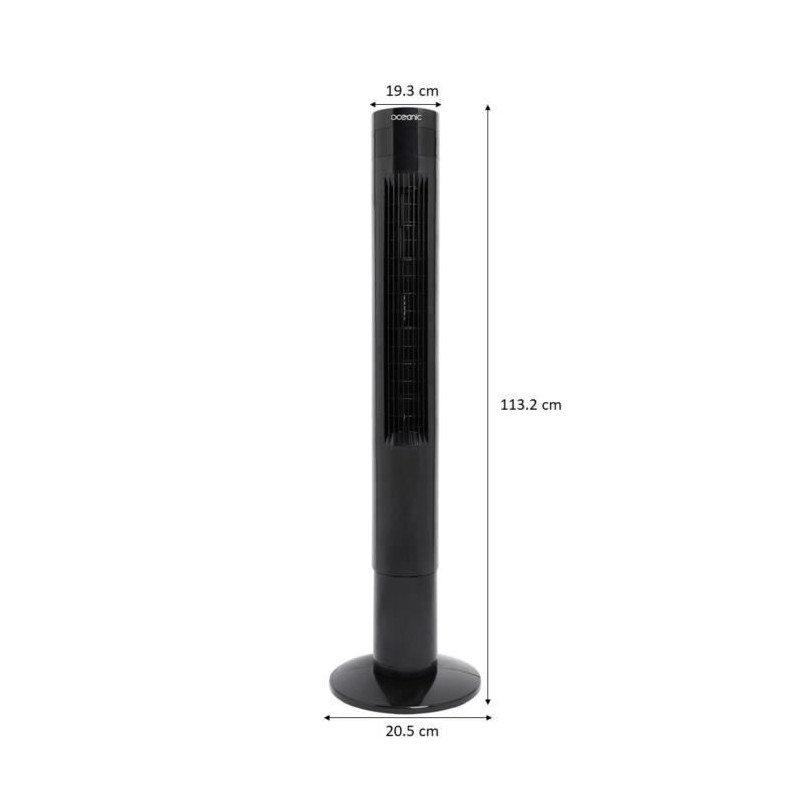 Ventilateur colonne OCEANIC - 50W - Hauteur 110 cm - Oscillation automatique - Télécommande - Minuterie - Noir