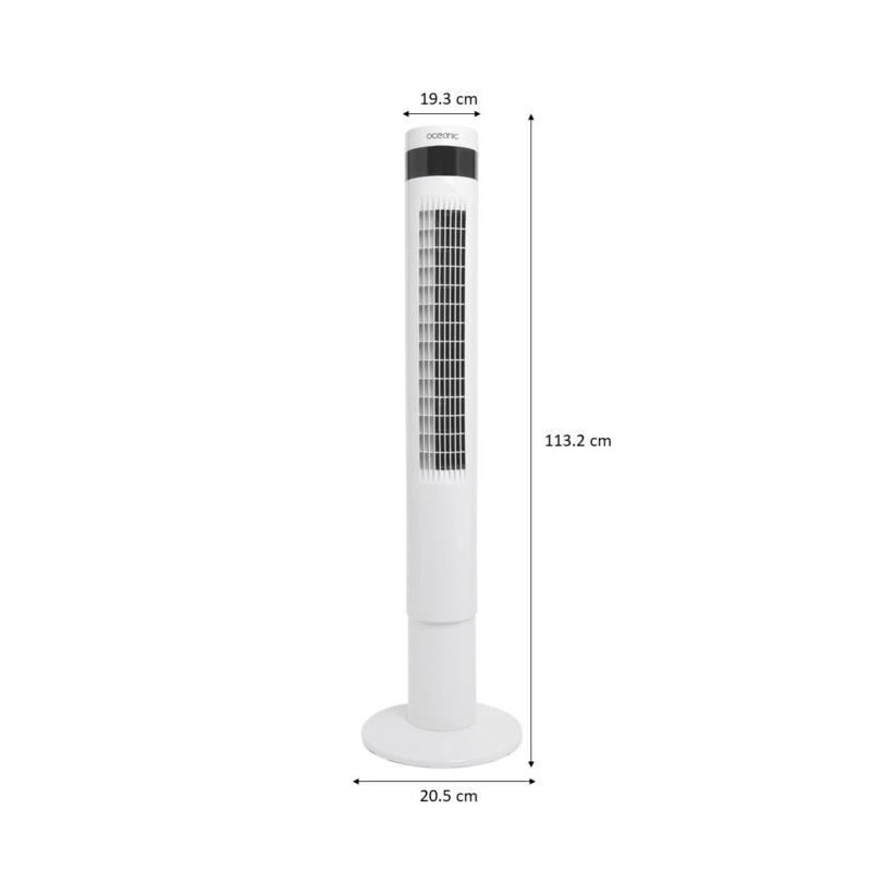 Ventilateur colonne OCEANIC - 50W - Hauteur 110 cm - Oscillation automatique - Télécommande - Minuterie - Blanc