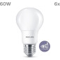 Philips, pack de 6 ampoules E27 LED 60W, blanc chaud