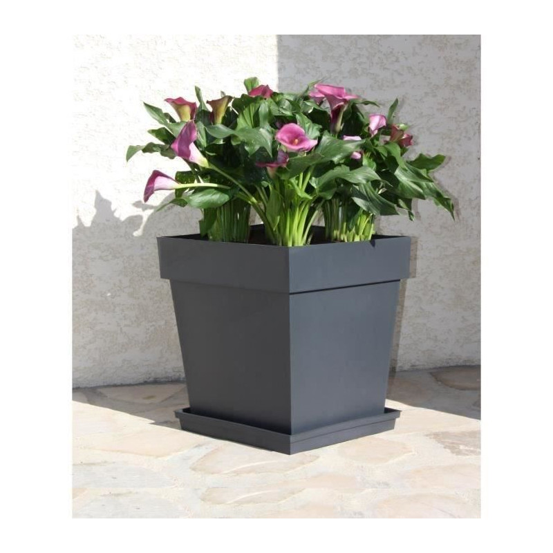 EDA Pot de fleur carré Toscane - 39 x 39 x H 39 cm - 38 L - Gris anthracite