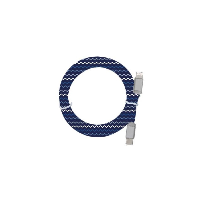 Câble Plat USB C Lightning Yello koko Kami Motif 1 m ZigZag Bleu